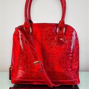 Sharif Hologram Red Patent Leather Dome Satchel Shoulder Bag